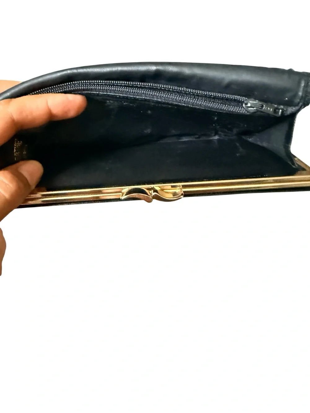 Vintage GIVENCHY PARIS Black Leather Long Wallet with Red Lizard Accent